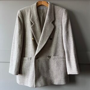 Evan Picone Women's Double Breasted Blazer Light Tan Textured‎ Weave Size 9